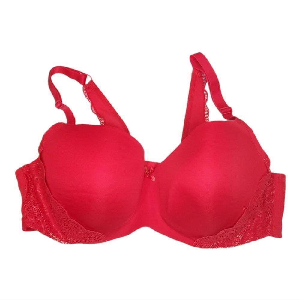 CACIQUE by Lane Bryant Red Opulent Lace Racerback Balconette Bra Plus Size 42DD